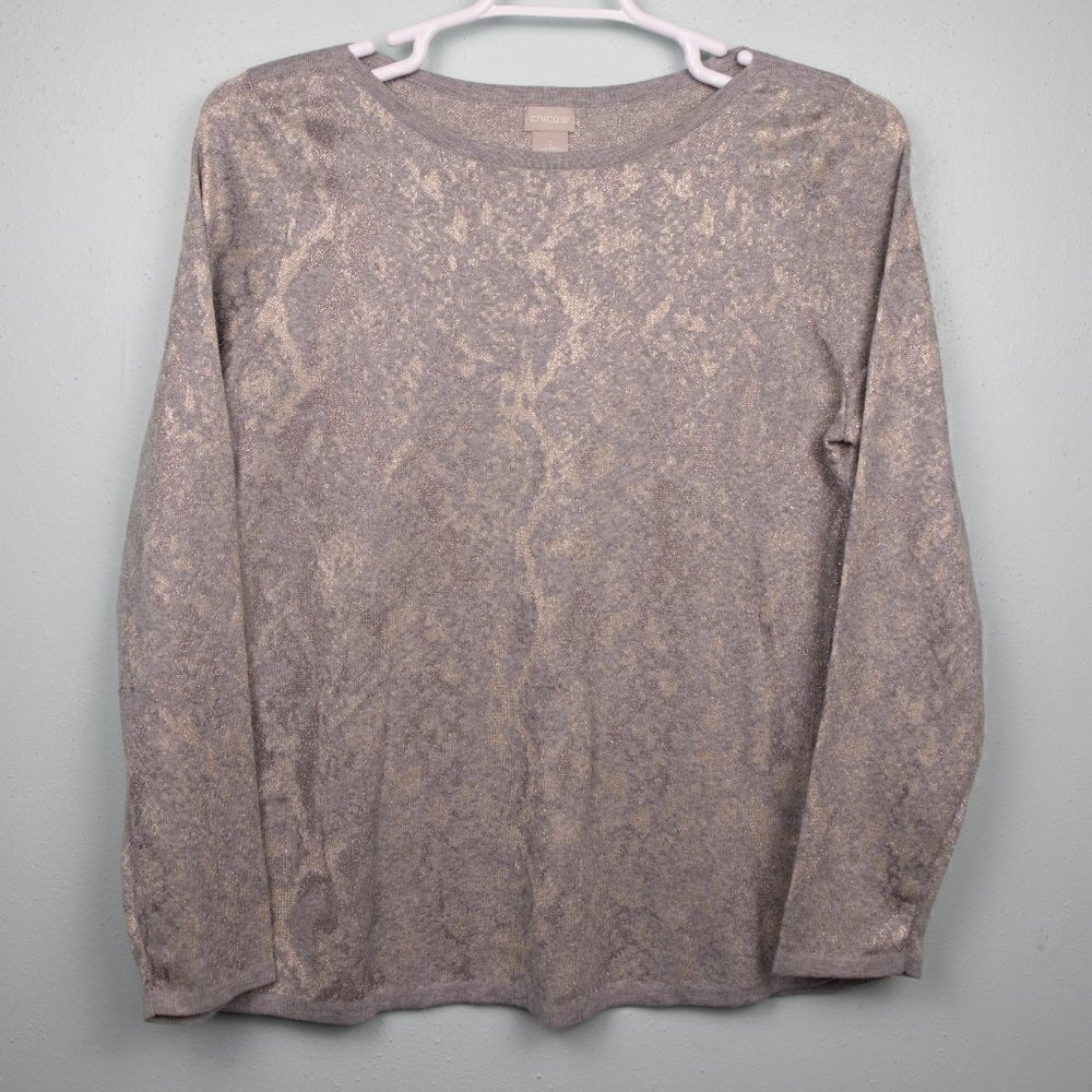 Chico's animal print metallic detail grey sweater-2